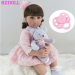 BZDOLL 60 CM silikoonist Bebe Reborn v&auml;ikelapset&uuml;druku beebinukk, 24-tolline elutruu roosa printsessi m&auml;nguasi pl&uuml;&uuml;skaruga Armas s&uuml;nnip&auml;evakingitus 60cm Doll, Brown eyes