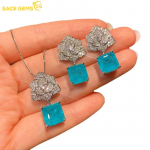 SACE GEMS Klassikaline vasesulamist tsirkoon k&otilde;rvar&otilde;ngad ripats kaelakee ehete komplektid pulmapeo kingitused sinine