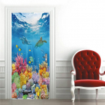 Veealuse maailma tapeet 3D uksekleebis Isekleepuv PVC kaladelfiinide plakat lastele t&uuml;drukute toa koduukse kaunistamiseks seinamaalingud 77x200cm