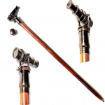 Nautical puidust jalutuskepp/kepp vintage messingist viktoriaanliku teleskoobi k&auml;epidemega (Must antiik)