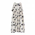 Johnature Summer Vintage lahtine hingav luigekujuline l&uuml;hikeste varrukatega kleit vabaaja kaelaga, lihtsad taskud naiste kleidid One Size beež