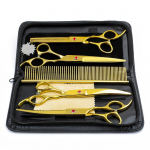 7tk/komplekt 7-tollised lemmikloomade hooldamise k&auml;&auml;rid koerte hooldamise komplekt Juuksurik&auml;&auml;rid koos kammi juuste kujundamise t&ouml;&ouml;riistaga 1pcs kuld