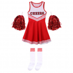 Kids Girls Cheer Leader vormiriietus Laste ergutust&uuml;drukute kost&uuml;&uuml;m sukkadega 2 pom pom 3-4 Years