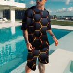 Meeste komplektid Spordidress Meestele 2-osalised riided L&uuml;hikeste varrukatega T-s&auml;rk &Uuml;likond Mood T&auml;navar&otilde;ivad 3D Prinditud Sport Suured rannap&uuml;ksid S