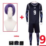 Anime Sinine Lukk Reo Mikage Cosplay Kost&uuml;&uuml;m Must Jersey Jalgpalli Body kombinesoon Halloweeni J&otilde;ulupeo Riided L-(Suit+Wig)