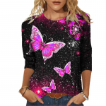 Naiste s&uuml;gistopsid avara kassi lendav liblikasprint, p&otilde;hjuslik pikkade varrukatega T-s&auml;rk top pluus XS must