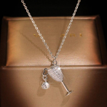 Lihtne 925 h&otilde;bedane valge tsirkoonist rangluu kett kvaliteetne kristallist veiniklaasist ripats kaelakee naiste kihluspidu valge