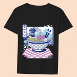 Suvemood Naiste Jaapani universaalne T-s&auml;rk Anime Wave Print seeria s&auml;rk O-kaelusega Mugav &otilde;huke pehme must naiste topp L