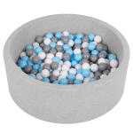 Selonise pehme pallibassein 90x30cm/200 palli &uuml;mmargune v&auml;ikelapse vaht, helehall:valge/hall/beebisinine 90x30cm/200 balls