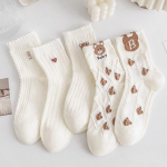 5 paari s&uuml;gis- ja talvised armsad karusokid, naiste k&otilde;rged puuvillased sokid, soojad Pruunid talvesokid, naljakad, armsad Kawaii multifilmid naiste termosokid 5 Pairs