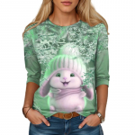 Topid naistele 3D helesinine armas Rabbit Print &Uuml;markaelusega pikkade varrukatega T-s&auml;rk S&uuml;gisel vabaaja naiste pikkade varrukatega top j&otilde;uludeks XS roheline