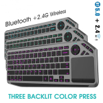 Bluetoothi ​​juhtmeta klaviatuur puuteplaadiga 7 v&auml;rvi taustavalgustusega 2,4 g laetav puuteplaadi klaviatuur Smart TV, iOS iPhone/IPad jaoks