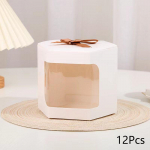 12 tk pruun valge j&otilde;upaberist kommikarbi pael, l&auml;bipaistev aken, kingipakend peoteene 7x7x7cm valge