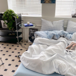 P&otilde;hjala stiilis Jaapani stiilis tr&uuml;kita ruuduline neljaosaline voodilina ja tekikott pestud puuvillast harjatud kolmeosaline komplekt 1.2m bed sheet 3pcs