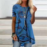 Vintage naiste T-s&auml;rk Abstract Face Graphic T&uuml;drukute T-s&auml;rk Klassikaline k&auml;sitsi maalitud l&uuml;hikeste varrukatega T-s&auml;rk Naiste &uuml;lisuured moetopid XXXL