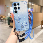 Luksuslikud kaelapaela Bling Glitter silikoonist telefoni&uuml;mbrised Samsung Galaxy S24 S23 S22 S21 S20 8 9 10 M&Auml;RKUS 8 9 10 20 Plus Ultra FE p&otilde;rutuskindel kate For Galaxy S24 sinine