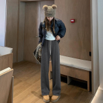 Naiste kalasaba laia s&auml;&auml;rega p&uuml;ksid s&uuml;gis- ja talvised vabaaja villased kleitp&uuml;ksid hallid villased sirged p&uuml;ksid XXL hall