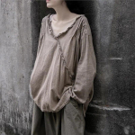 Johnature naiste vintage Patchwork V-kaelusega T-s&auml;rgid, pikkade varrukatega &uuml;hev&auml;rvilised s&uuml;giss&auml;rgid, puuvillased linased naiste T-s&auml;rgid One Size khaki