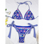 Seksikad prinditud p&auml;itsed Brasiilia bikiinid naiste ujumisriided Naiste ujumistrikoo Kaheosaline bikiinikomplekt supelkost&uuml;&uuml;m, daami ujumisriided S sinine