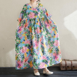 L&uuml;hikeste varrukatega Suures suuruses puuvillased vintage lillelised kleidid naistele, vabad ja pikad suveks