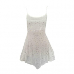 Naiste kleit Rhinestone'ist l&auml;bipaistev varrukateta spagetirihm, seljata ebaregulaarne &auml;&auml;ris, v&otilde;rk Slim Fit elastne klubi S valge