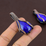 Natural Lapis Lazuli Gemstone Handmade Copper Wire Wrap Pendant 2.3 g5l98