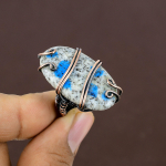 Natural K2 Blue Azurite Gemstone Handmade Copper Wire Wrap Ring Size 5 c8m74