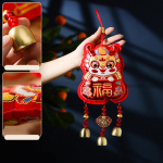 Hiina aasta kaunistused, rippuv Fengshui koos kellakelladega Kevadfestival 15.5cmx36cm_Awakening Lion