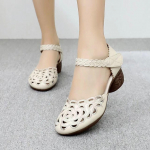 Suvised sandaalid Naiste tikitud k&otilde;rge kontsaga nahast kingad V&auml;ljal&otilde;igatud retro paksu kontsaga sandaalid 37