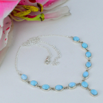 Natural Republic Larimar Kivist K&auml;sit&ouml;&ouml;na Valmistatud 925 Sterling H&otilde;bedast Kaelakee 18 M7P28