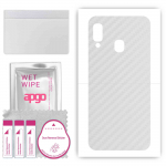 apgo Protective Skin Sticker for the back compatible with Samsung Galaxy A20e, Wrap Film, Foil, Vinyl - Pattern Transparent Carbon