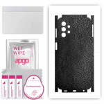 apgo Protective Skin Sticker for the back+sides compatible with Samsung Galaxy M32 5G, Full Wrap Film, Foil, Vinyl - Pattern Black Leather