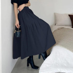 Naiste ruuduline pikk seelik, k&otilde;rge v&ouml;&ouml;kohaga vabaaja avar vihmavarjuga maxi seelikkleit XXXXXL must