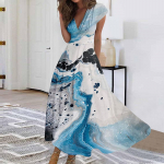 Naiste pikk kleit Maxi kleit vabaaja kleit Sifoonist kleidid Swing Kleit vabaaja t&auml;iskasvanud &otilde;ues Igap&auml;evane kohting, volangidega l&uuml;hikeste varrukatega V-kaelusega kleit XXXL