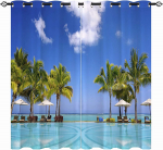 Coastal Beach Hawaii palmipuude muuli maastik 3D mustriga aknakardinate komplekt magamistoa kaunistamiseks Kodukaunistuse kardinad 100W160H(CM)40x63in&Hook