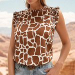 Suvine naiste &uuml;mara kaelusega s&auml;rk topp volangidega l&uuml;hikeste varrukatega ebakorrap&auml;rase v&auml;rviplokiga pluus S kohv