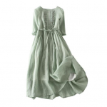 Lady Midi Kleit Rihmaga, pingul v&ouml;&ouml;kohaga, plisseeritud poolvarrukad Kahekihiline Retro &uuml;hev&auml;rviline O kaelus A-joon 2XL roheline