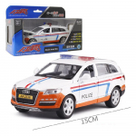 1/32 skaala Q7 diisel, sulamist politseiauto mudel, s&otilde;iduk, tagasit&otilde;mmatud, 4 ust lahti, heli ja valgus, laste m&auml;nguasi 1/32-Size:16*6.5*6cm