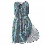 Naiste mood vabaajaprinteriga rev&auml;&auml;rkrae nupp, 3/4 varrukatega riiderihmadega kleit L sinine