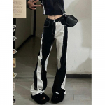 Must Valge V&auml;rviplokk Kontrastsed Teksad Denim P&uuml;ksid Naiste Vabaaja Mood Teksap&uuml;ksid Suur Suurus K&otilde;rge V&ouml;&ouml;koht Korea Stiil S