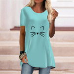 Suures suuruses naiste suvise sinise kassi n&auml;oprindiga mugav l&uuml;hikeste varrukatega T-s&auml;rk vabaaja keskmise pikkusega t-s&auml;rk XS ts&uuml;aan