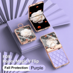 Galvaniseeritud nahast s&otilde;rmede s&otilde;rmusehoidja &uuml;mbris Honor Magic V Flip Luxury Diamonds Objektiivi kaitsekattega kate jaoks Honor MagicV Flip LRA-AN00 Honor Magic V Flip valge