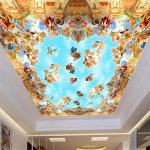 Fototapeet Seintele 3D Retro Euroopa Seinapildid Taevapilved Freskod Inglid Tapeet 200 cm(W) x 140 cm(H)