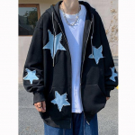 Meeste Star Patch t&otilde;mblukuga kapuuts meestele Suure suurusega Y2k dressipluus jakk E-Girl 90ndate pullover t&auml;navar&otilde;ivad S must