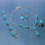 Copper Blue Turquoise Gemstone Handmade 925 Sterling Silver Jewelry Set w9n16