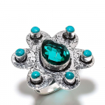 Natural Green Tourmaline,Turquoise Gemstone 925 Sterling Silver Ring Size 8 z8m85