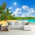 Seinamaaling 3D Rannavaade Merevaade Kookospuu Maastik Seinamaal Fototapeet Elutoa Magamistoa Dekoor 200 cm(W) x 140 cm(H)