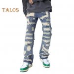 Meeste teksad Distressed pestud vintage teksap&uuml;ksid 4 s&uuml;gava taskuga High Street Style sirge s&auml;&auml;rega teksap&uuml;ksid S sinine