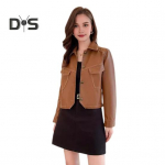 Naiste jakk Kunstnahast sileda pinnaga alla keeratav krae &Uuml;herealine klapitaskud Pikad varrukad Mootorrattamantel Suures suuruses reisi&uuml;ler&otilde;ivad L must