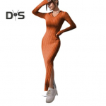 Naiste kevad-s&uuml;giskleit V-kaelusega l&otilde;hikuga l&otilde;ngaga Slim Fit pikkade varrukatega pahkluu pikkusega kootud elastne maksikleit ostlemine tutvumispeokleit L hall